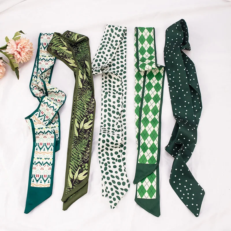 Skinny Scarf Hair Small Women Simple Handle Ribbon Fashion Printing Qme