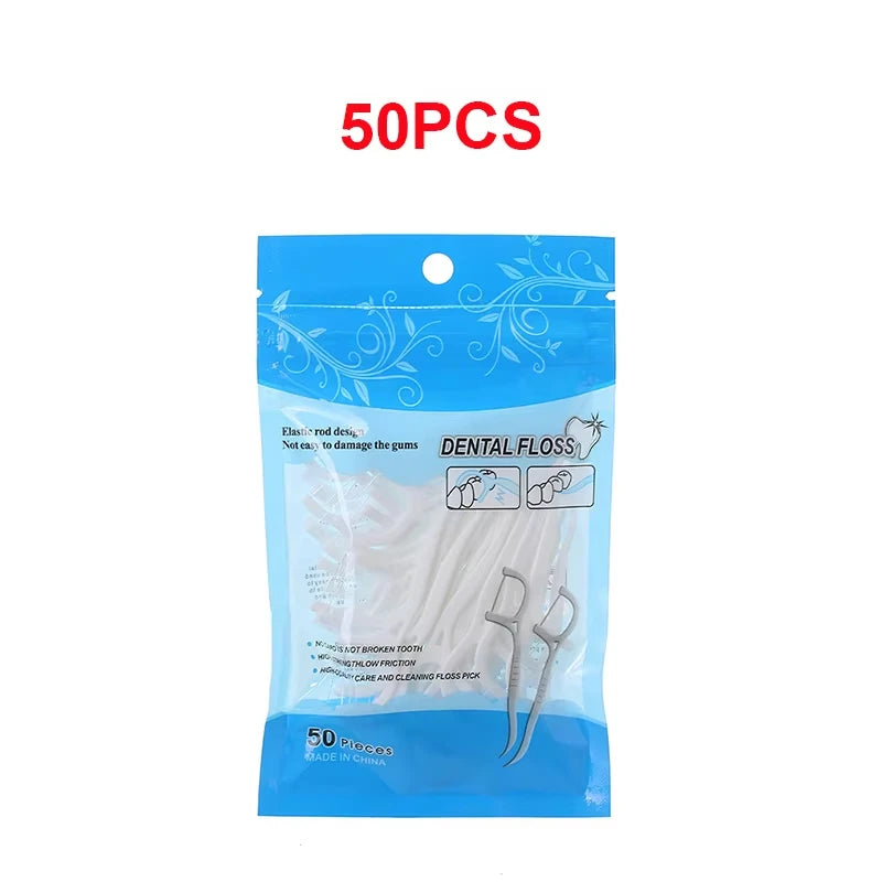 50 Dental Floss Flosser Picks Toothpicks Teeth Stick Tooth Cleaning Qme 50Pc opp bag China Mainland