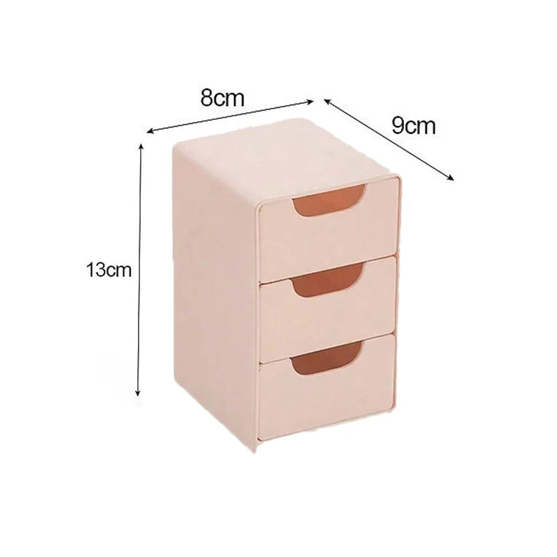 3-Tier Cosmetic Storage Box Organizer With Drawers Multifunctional Countertop Storage For Jewelry Office Supplies Qme Pink