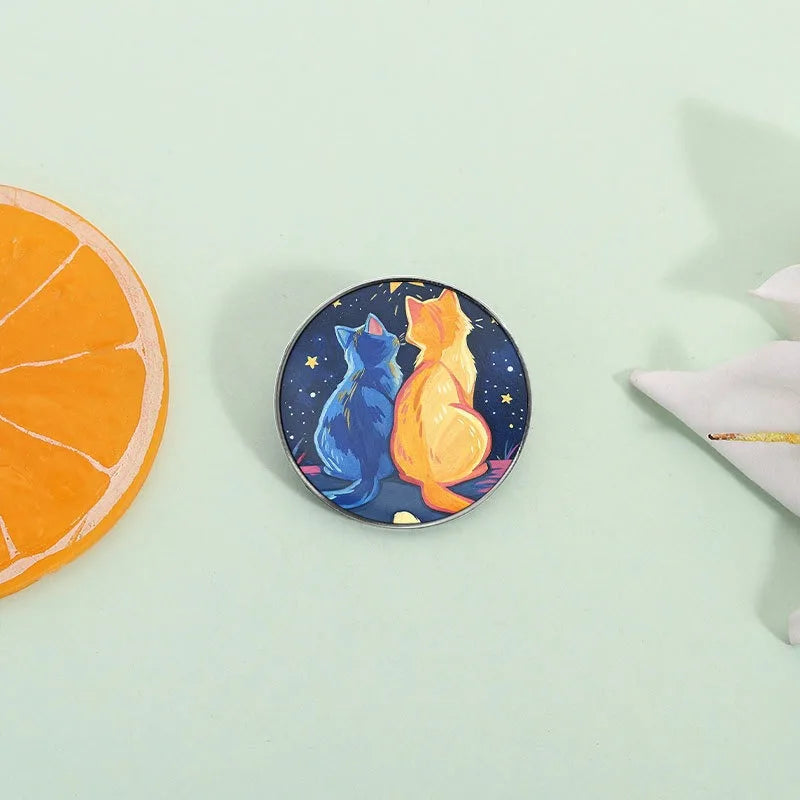 Cute Cartoon Starry Sky Cat Enamel Pin Lovely Galaxy Kitten Metal Brooch For Bag Clothes Decor Collection Holiday Small Gifts Qme