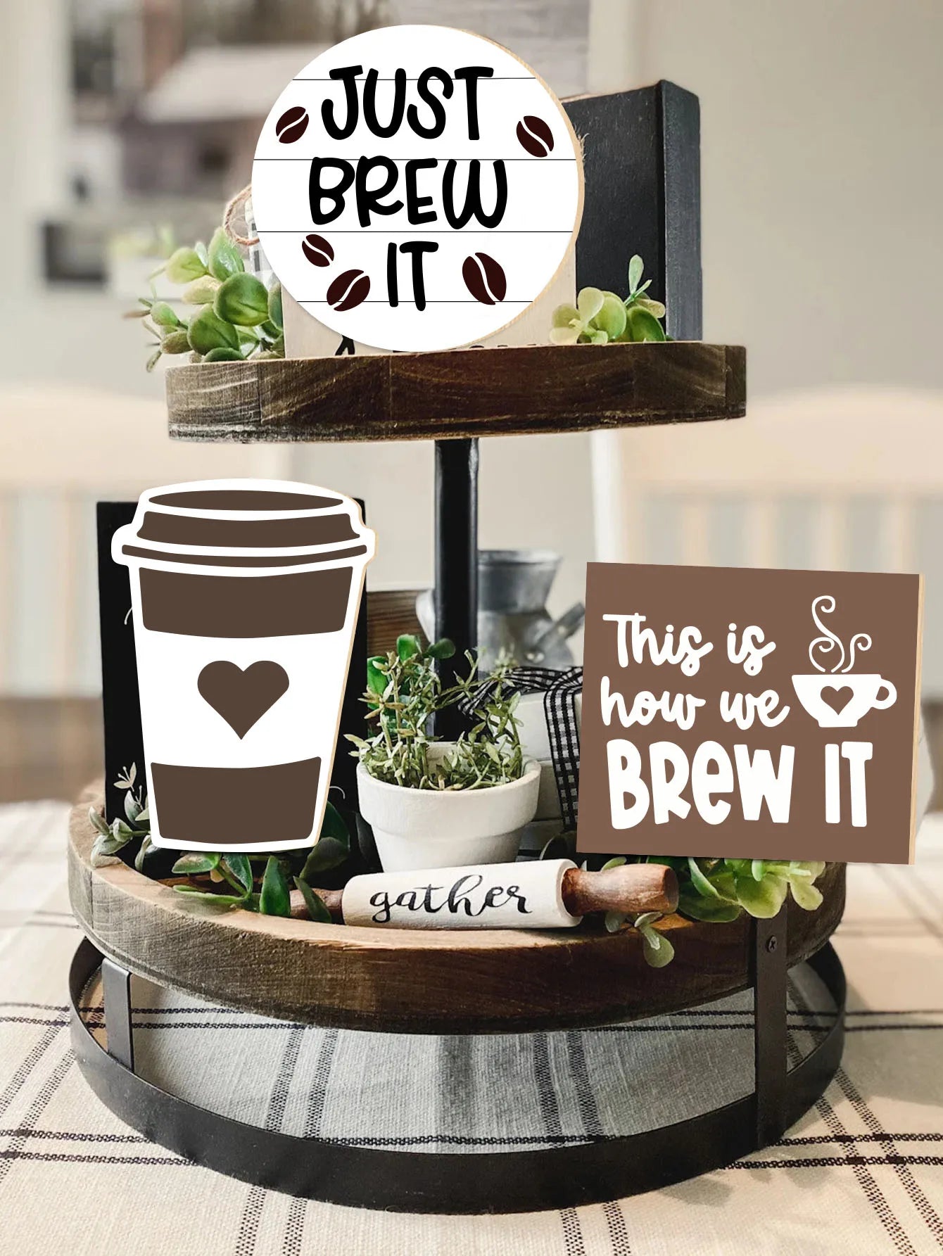 5pcs Classic Wooden Coffee Tray - Perfect Home, Bar And Cafe Decor Gift, Contemporary Layered Design Wood Decor Qme
