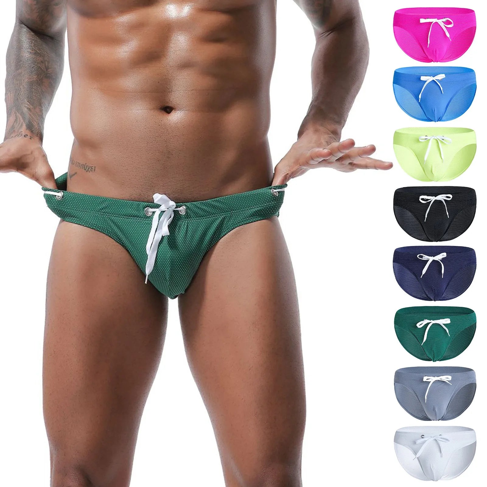 Male Basic Elastic Solid Color Swimming Trunks Low Waist Swimming Trunks Hot Spring Beach Briefs Casual Home Wear Underpants Qme