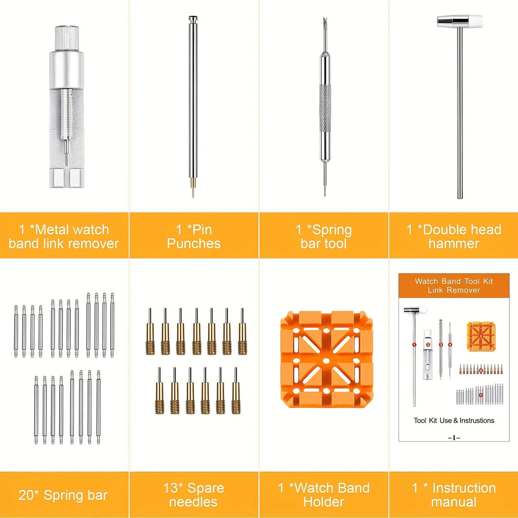 39pcs/set Watch Link Removal Tool, Watch Band Tool Kit,Repair Kit For Watch Bracelet Adjustment And Replacement,With User Manual Qme