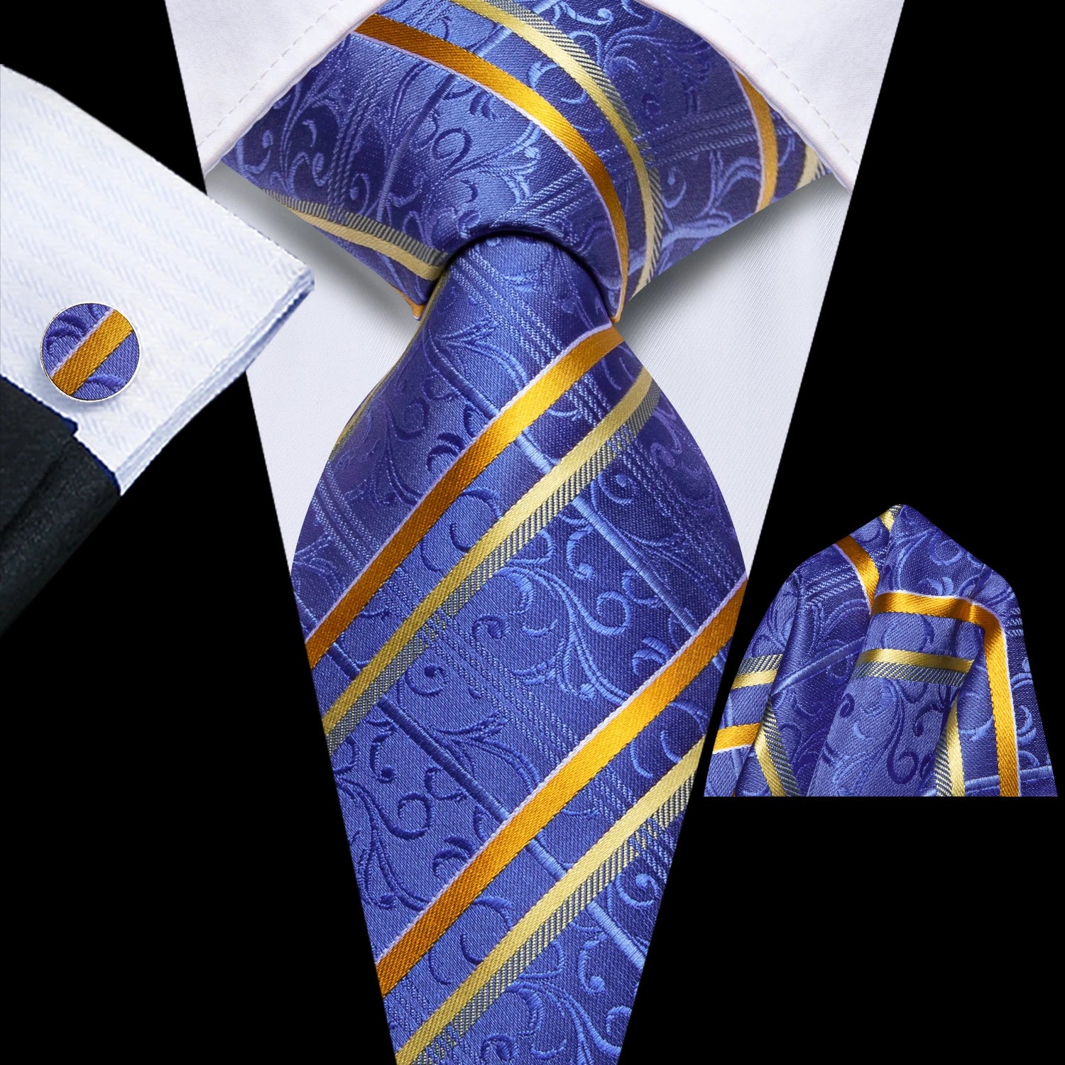 Hi-tie Men Pink Green Necktie Handkerchief Cufflinks Tuxedo Accessory Qme HT-N-0195