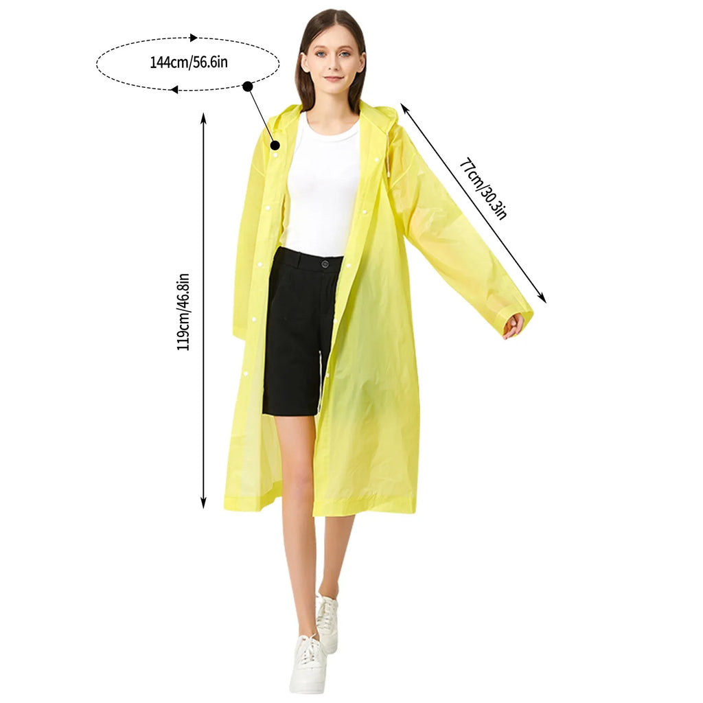 Adult Solid Color Button Raincoat with Hooded Waterproof Windproof Eva Thickened Whole Body One-piece Raincoat Home Essential Qme
