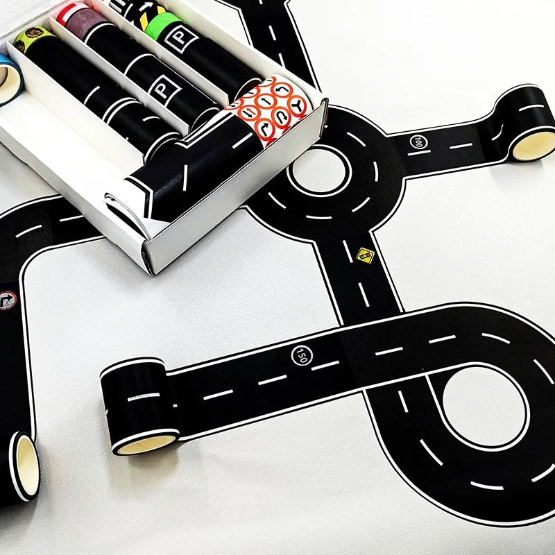DIY Road And Rail Transit Design And Paper Tape, Used For Railw 28 Rolls+9 Traffic Game Scene Application Stickers Qme