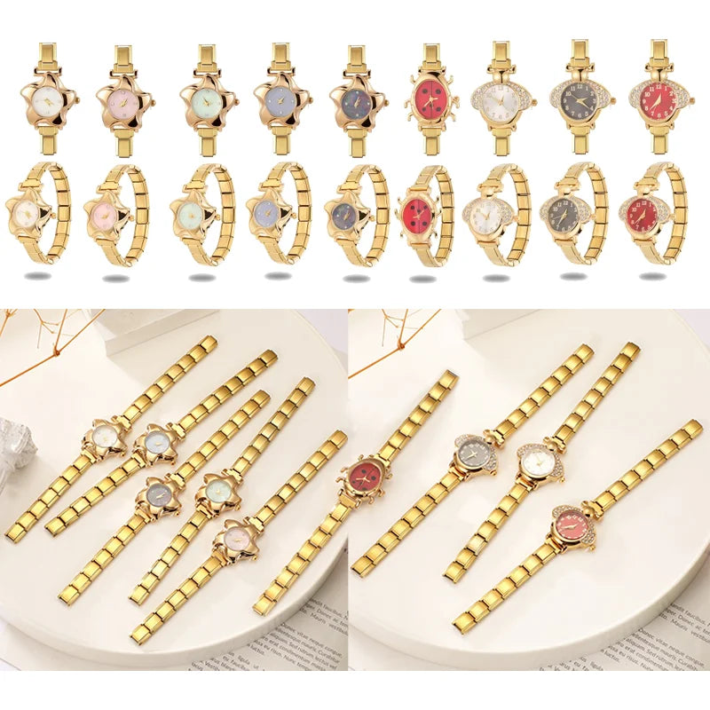 2025 New Wholesale Fashion Women's Watch Golden Luxury Trendy Small Dial Watch Suitable for Daily Clothing Matching or As a Gift Qme