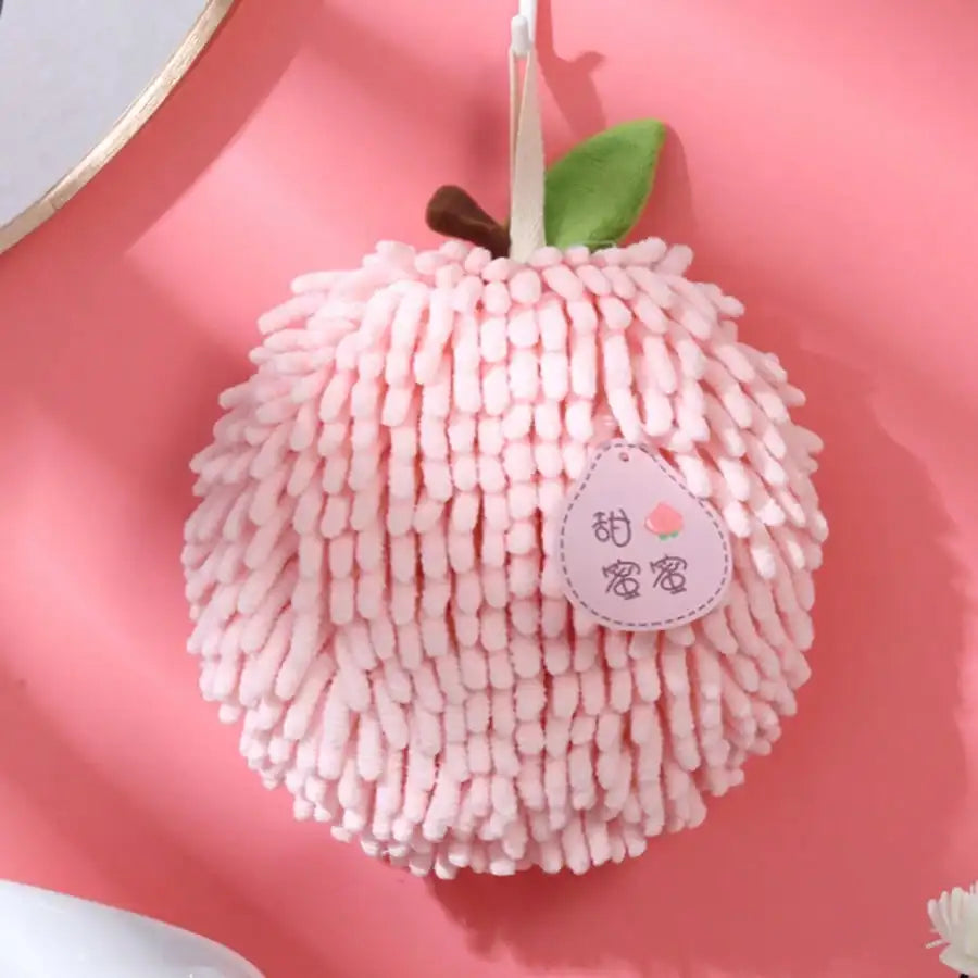 Fruit Chenille Hand Towel Hanging Kitchen Bathroom Toilet Thickened Qme pink