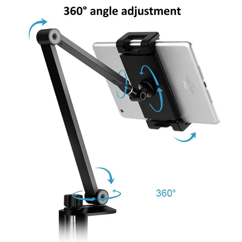 Tablet Stand Rotating Long Arm Mobile Phone Holder Height/Angle Adjustable Aluminium Alloy Tablet Mount for 4-13inch iPhone iPad Qme