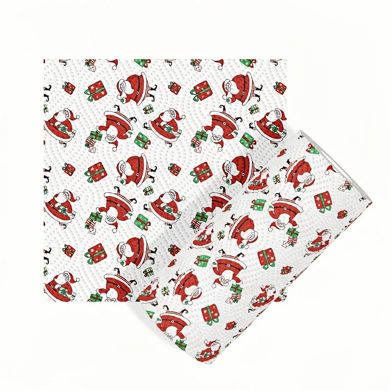 1 roll of Christmas kitchen paper Thickened three-layer roll paper, disposable kitchen cleaning wet and dry household - lazy rag Qme Christmas gift box