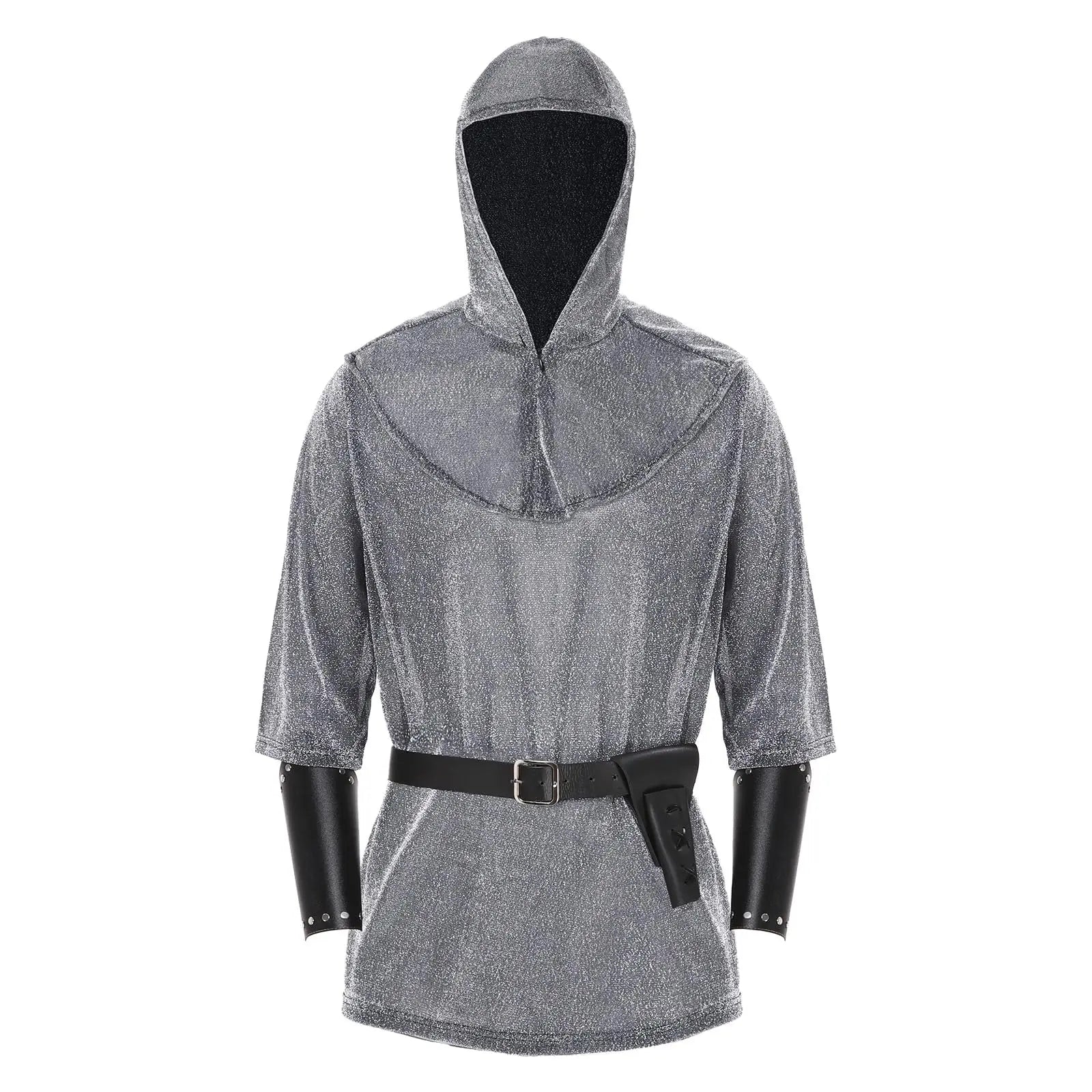 Medieval Faux Chain Mail Armor Tunic Shirt Cowl Belt Renaissance Medieval Knight Halloween Cosplay Costume For Adult Qme