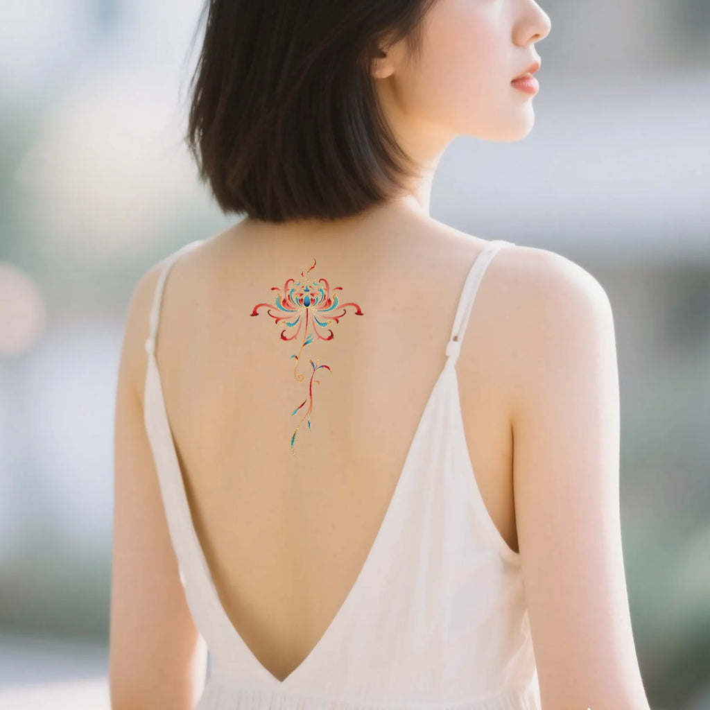 A Golden Foil Phoenix Pattern Tattoo Stickers, Waterproof Sweatproof Decals for Arm Collarbone Hanfu Shooting Fashion Body Decor Qme