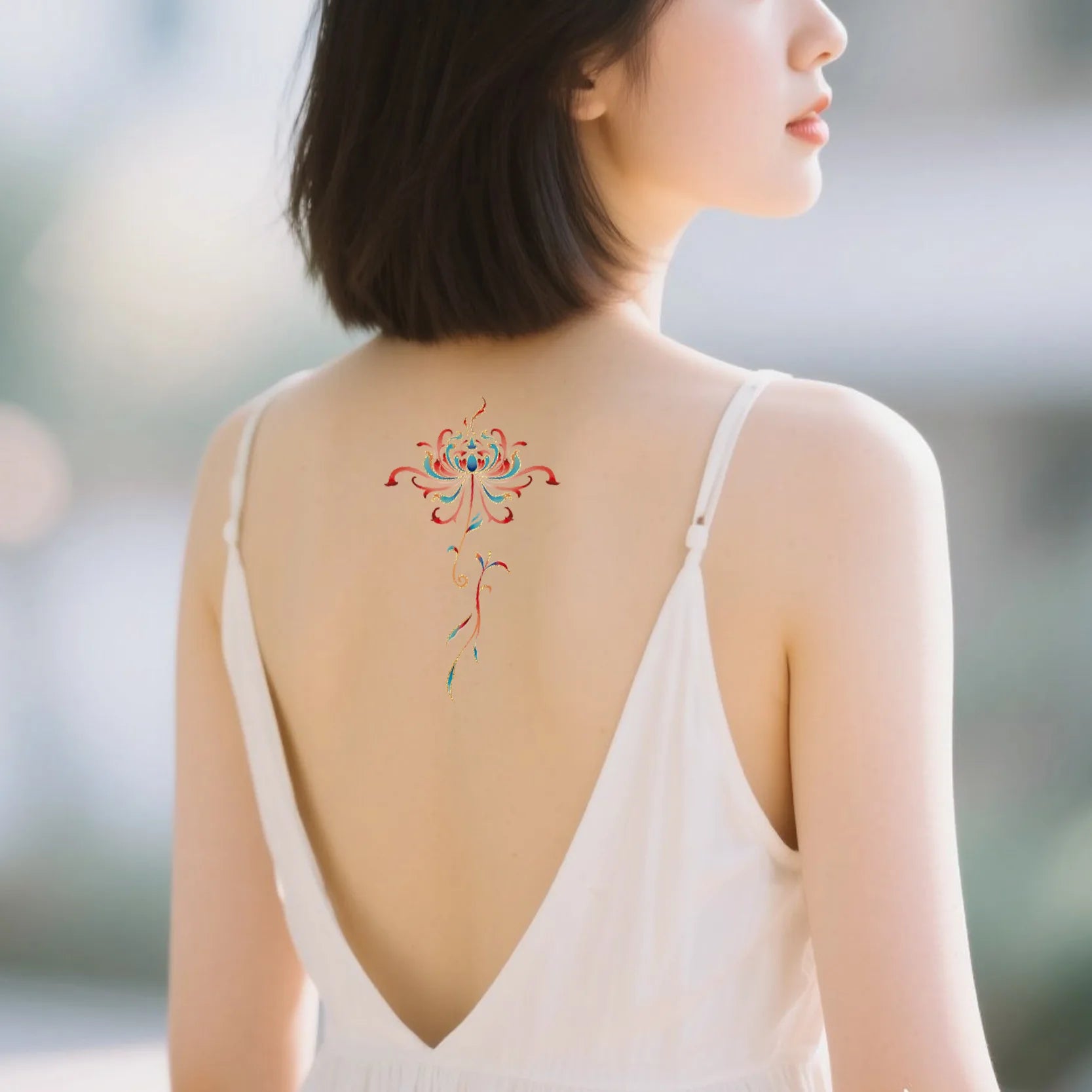 A Golden Foil Phoenix Pattern Tattoo Stickers, Waterproof Sweatproof Decals for Arm Collarbone Hanfu Shooting Fashion Body Decor Qme