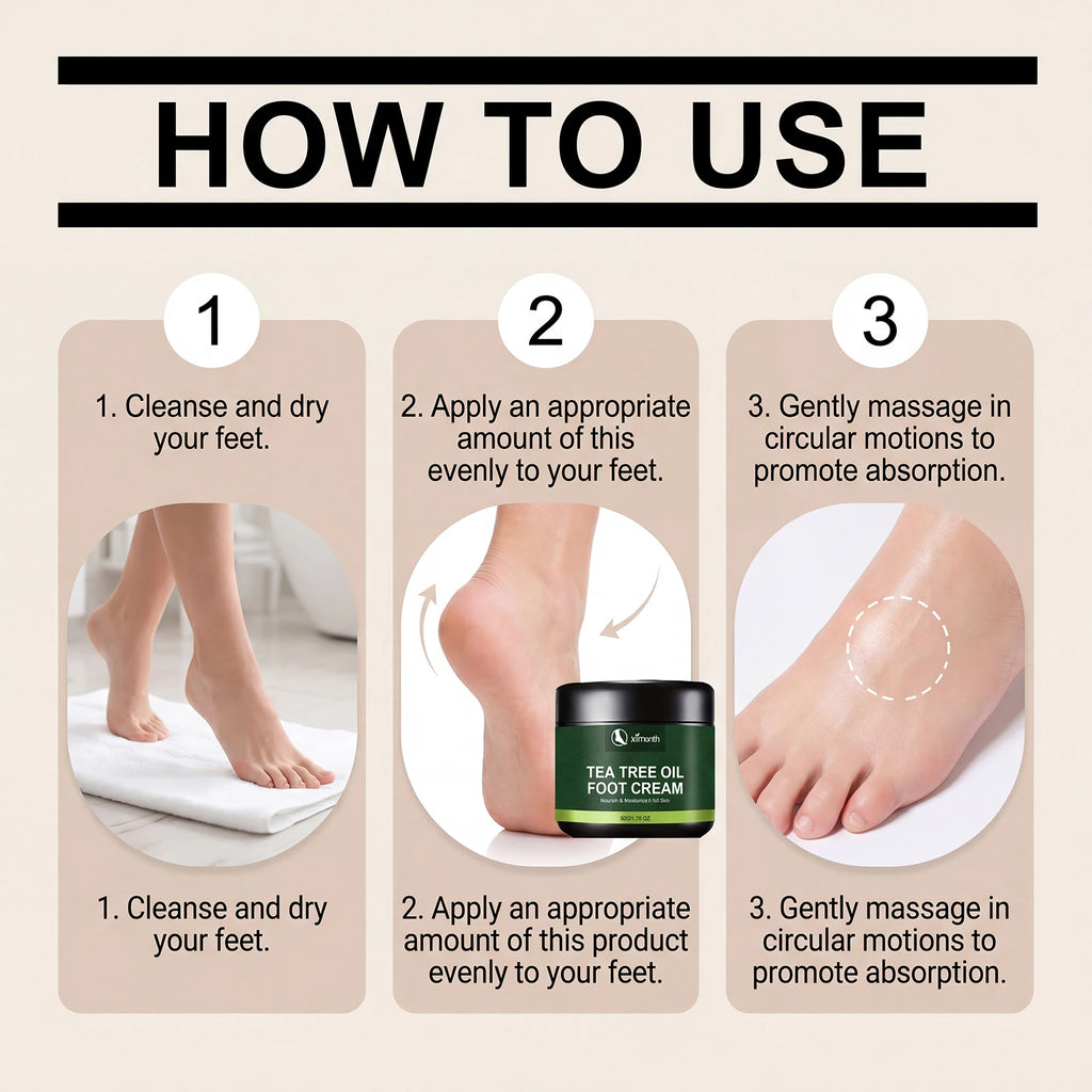Tea Tree Oil Foot Cream Moisturizing Softening Cream for Dry Cracked Heels Calluses Rough Feet Non-Greasy Nourishing Foot Care Qme