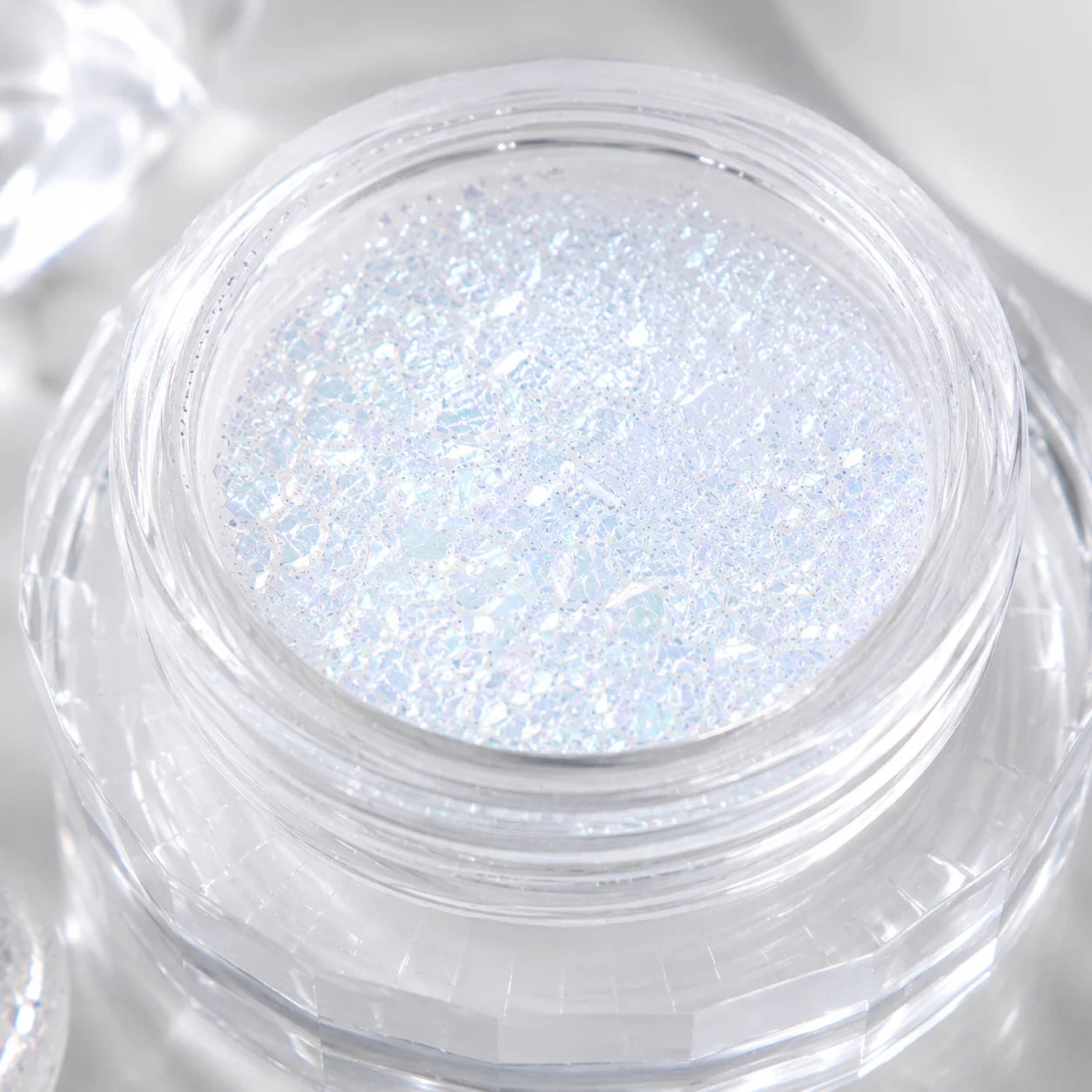 Aurora White Nail Glitter Ice Crystal Art Sequins Iridescent Powder Qme