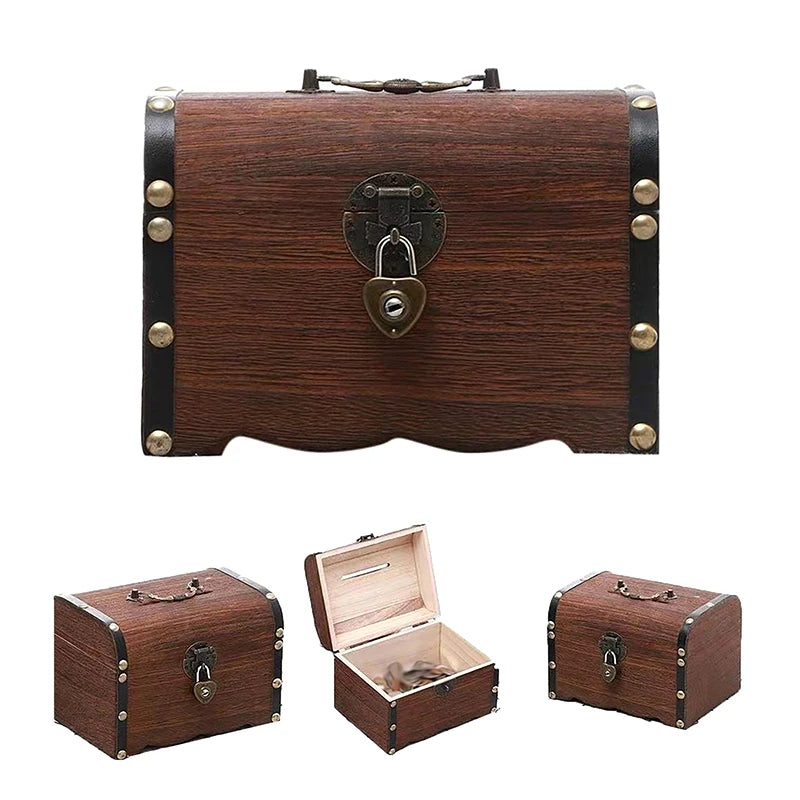Saving Box Case Lock Home Retro Decoration Treasure Chest Vintage Qme