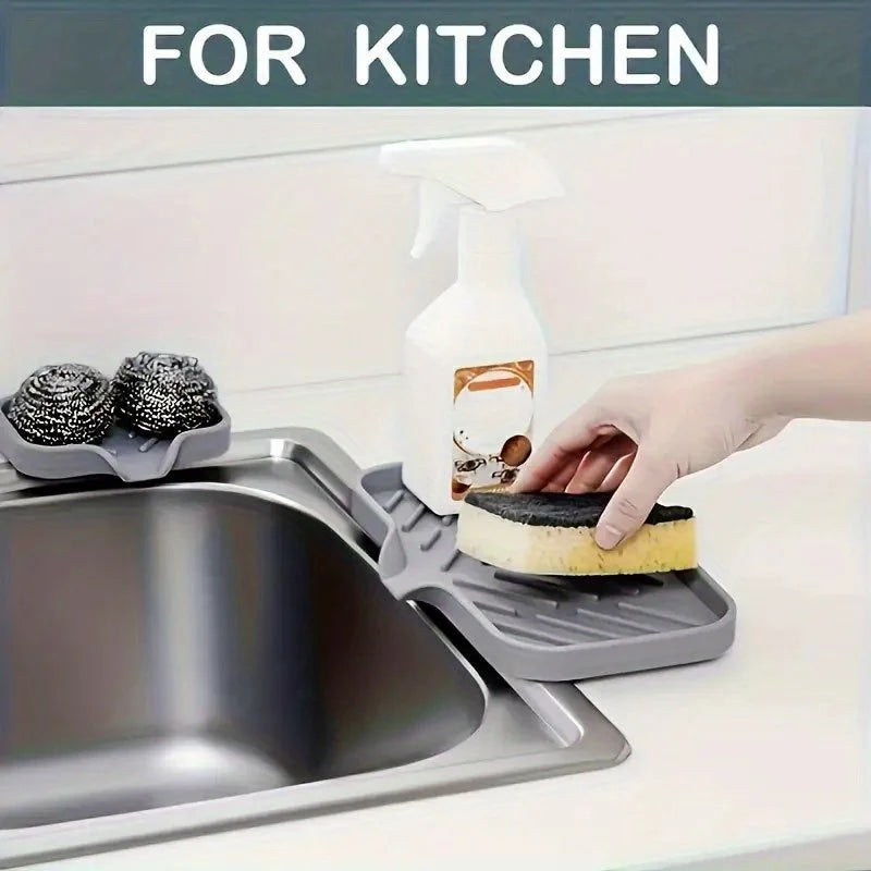 [Silicone Sink Organizer] Silicone Sink Organizer | 1pc Non-Food Contact Soap Sponge Holder | Waterproof Countertop Storage Qme