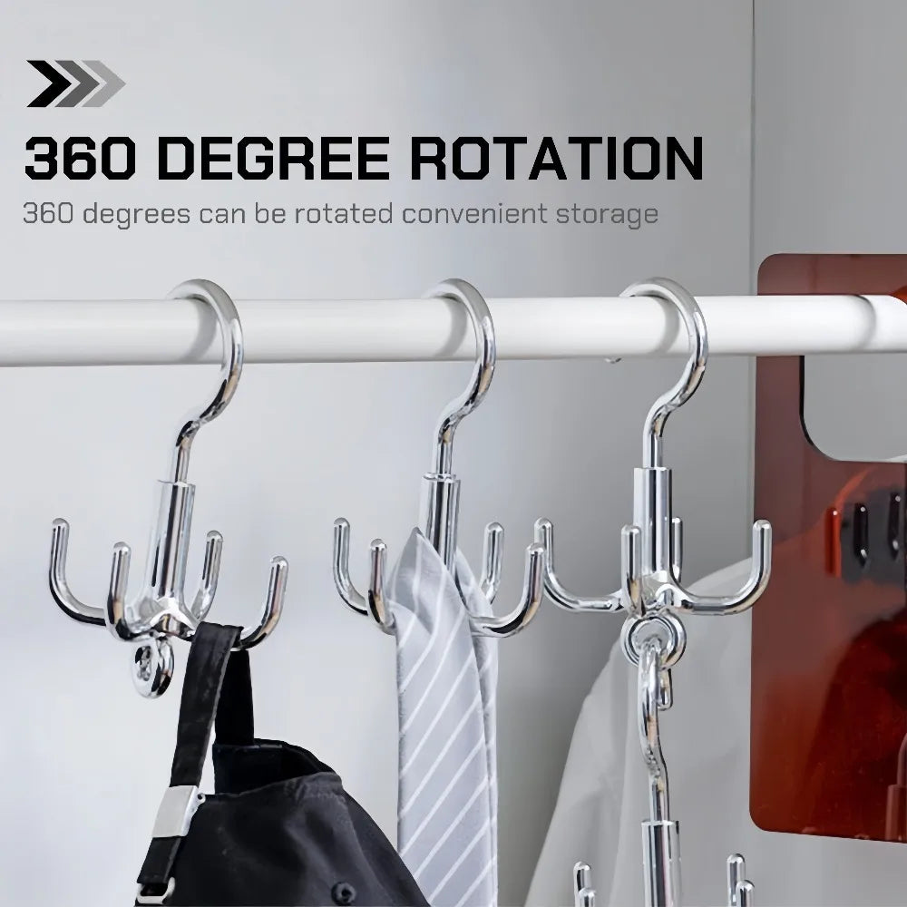 1/2/3Pcs Multifunctional Rotating Clothes Hook Punch Free 4-Claw 360° Rotating Scarf Hanging Storage Hooks for Wardrobe Storage Qme