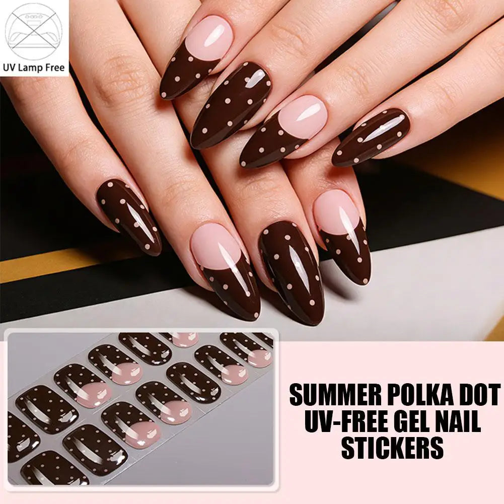 Summer Polka Dot UV-Free Gel Nail Stickers Nail Sticker Full Cover Decal Manicure Patch Dot Pattern Long Lasting Self Adhesive Qme