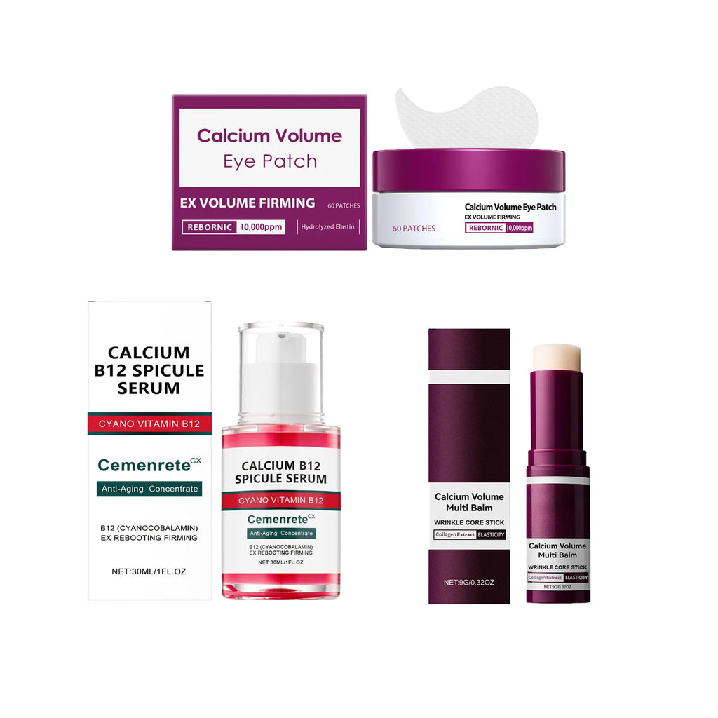 Calcium Skincare Set Anti-Aging Calcium Volume Facial Serum Eye Patches Multi Balm Fade Fine Lines Reduce Dark Circles Nourishes Qme
