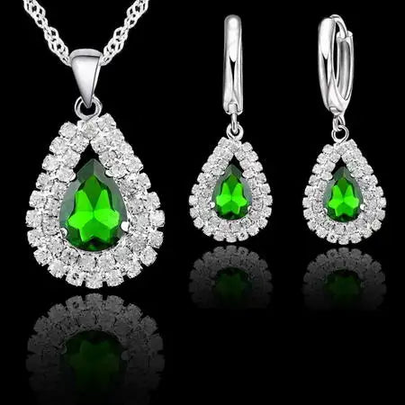 Hot Sale Bridal Jewelry Set 925 Sterling Silver Color Austrian Crystal Water Drop Necklaces Hoop Earring Women Party Engagement Qme