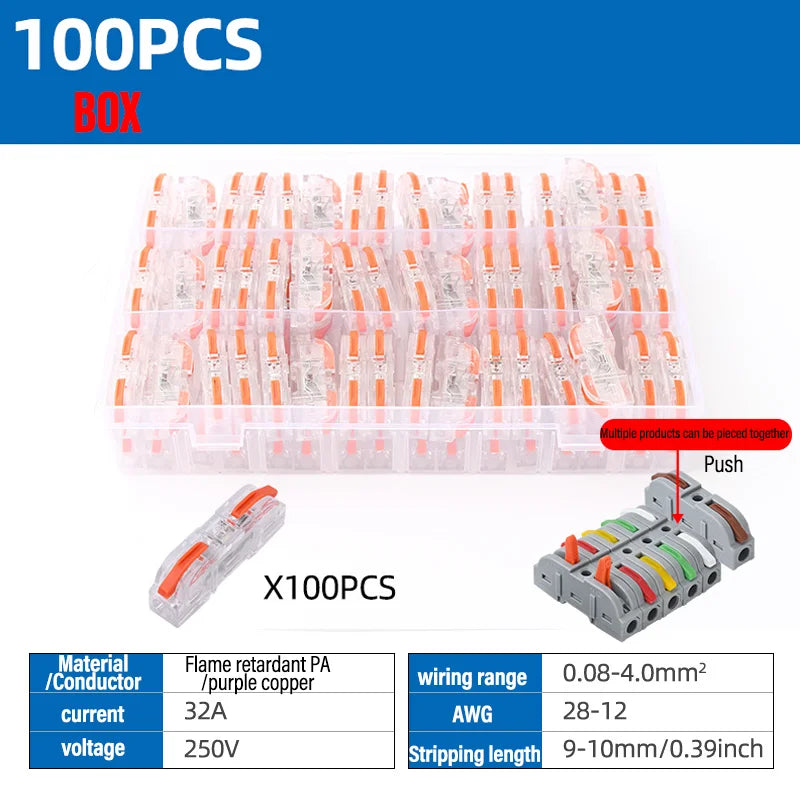 Universal Lever Wire Connectors 1-To-1 Inline Compact Splicing Quick Electrical Connector Reusable Plug In Insulated Terminals Qme T211C 100PCS