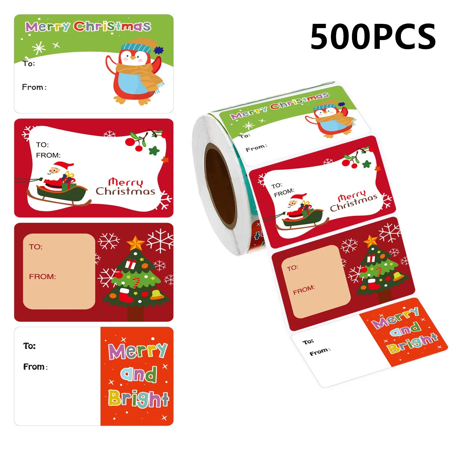 500PCS/Roll, Christmas Gift Label Stickers, Various Styles and Patterns, Universal Self-Adhesive Labels for Holiday Gift Packagi Qme 500pcs-31H