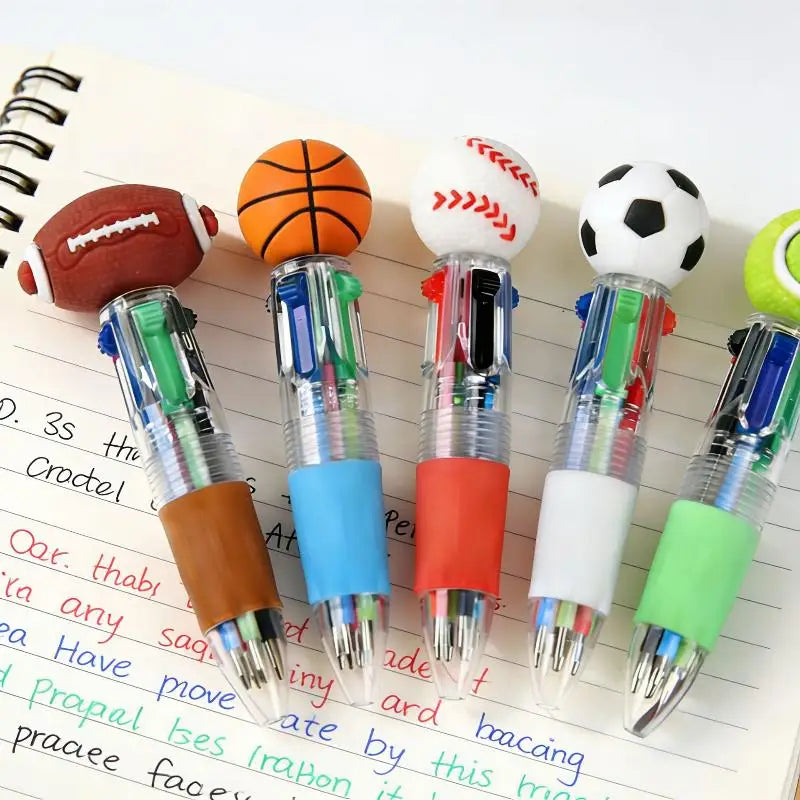 Football Basketball Four Ballpoint Pens Multicolor Ink School Office Qme