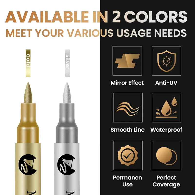 4-8Pcs Metallic Permanent Marker Pen Gold Silver Waterproof Paint Pen And Ink For DIY Rock Ceramic Glass Wood Craft Art Qme