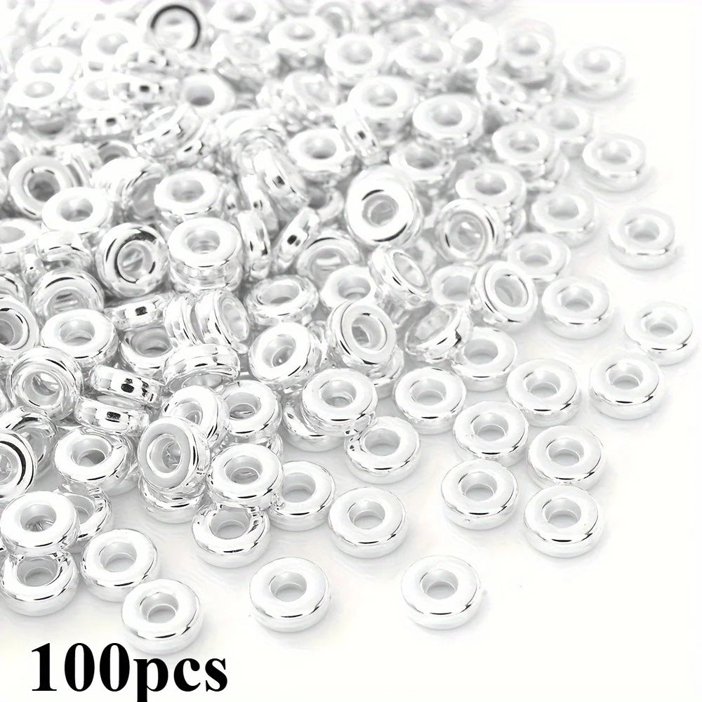 Flat round beads, loosely spaced beads, suitable for DIY bracelets, necklaces, earrings, and jewelry imitation products. Qme Silvery