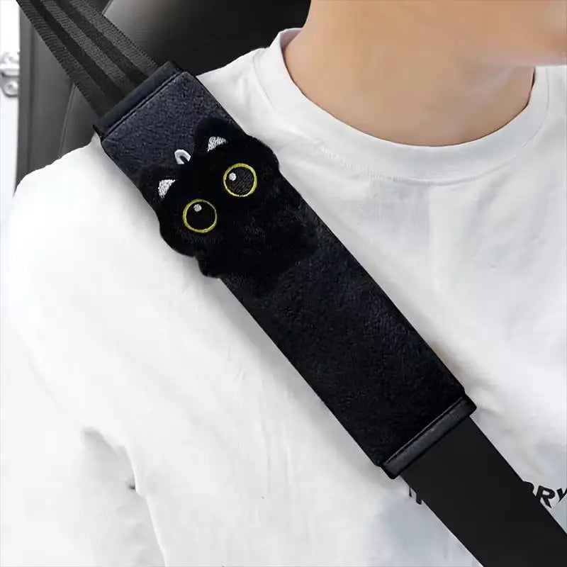 Black Cat Plush Car Seatbelt Shoulder Pad Soft Safety Strap Protector Qme