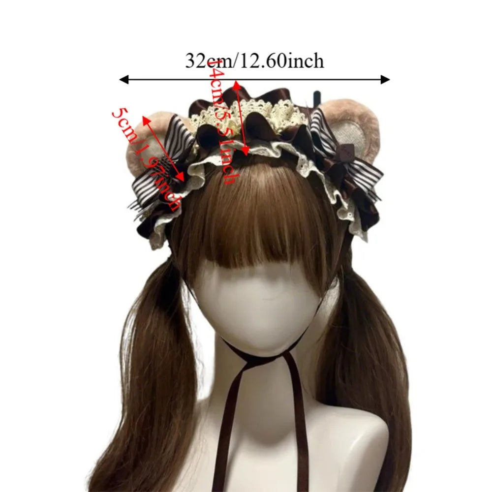 Adjustable Bear Ear Cookies Headband Sweet Lace-up Lolita Hair Hoop Qme