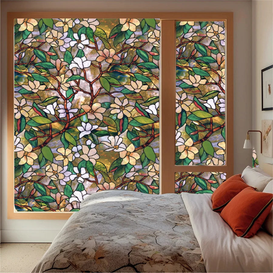 PVC Static Cling Window Film Glass Stickers Flower Pattern Frosted Stained Decorative Door Bathroom Casement Stickers Art Decor Qme