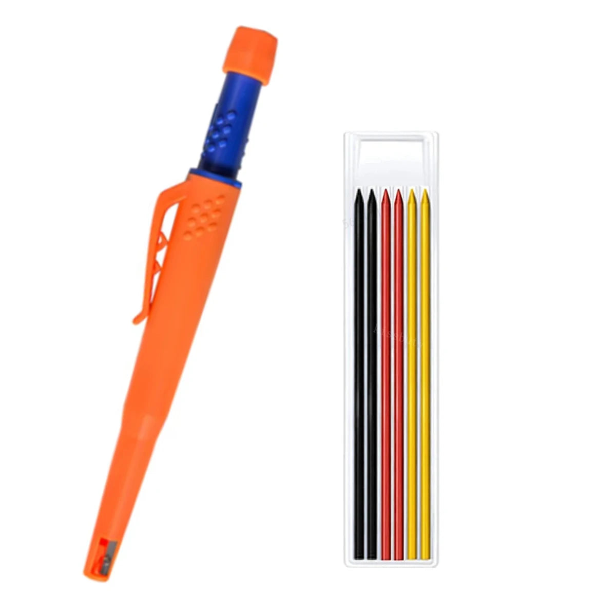 Carpenter Mechanical Pencil With Refills One-piece Design Pen Cap Built-in Sharpener Woodworking Construction Marking Tool Qme 1 pen color Refill E