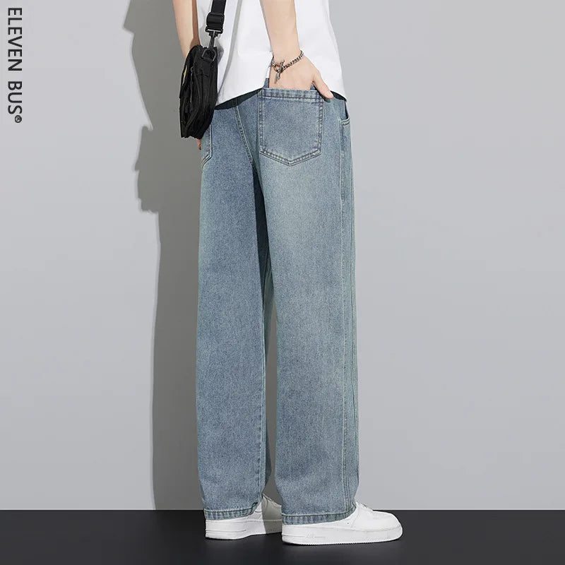 Summer work jeans men's street fashion denim jogging pants men's loose harem jeans, loose straight wide-leg jeans Qme
