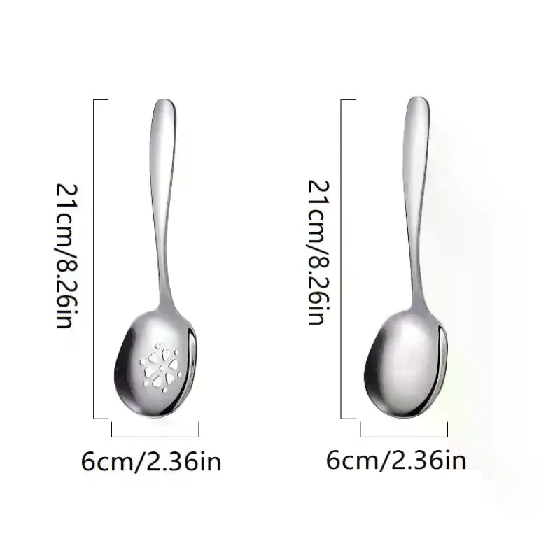 Household Public Serving Spoon Stainless Steel Soup Colander Spoon For Ice Cream Dinner Spoons Rice Salad Kitchen Tableware Qme