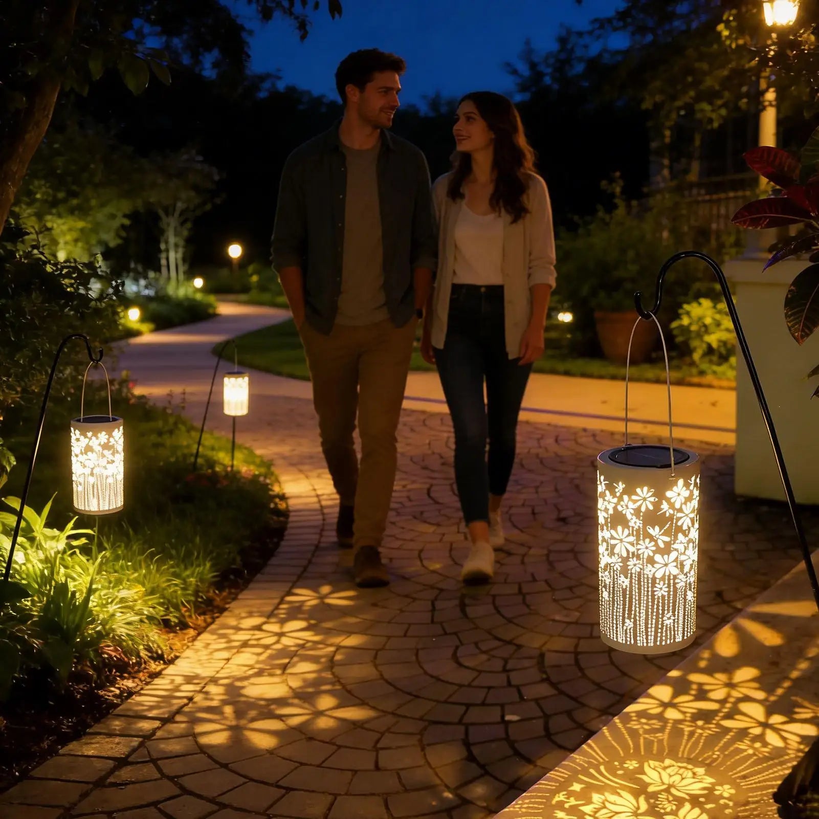 Solar Hangings Lantern Colorful Metal Flower Lamps Lights Outdoor Qme