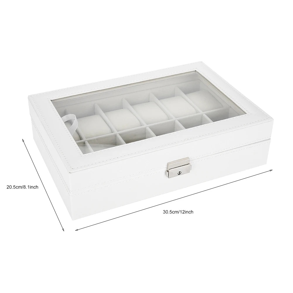 Watch Display Case 12 Grids PU Leather Watch Holder Wristwatch Display Case Jewelry Gift Storage Box Organizer for Watchmaker Qme