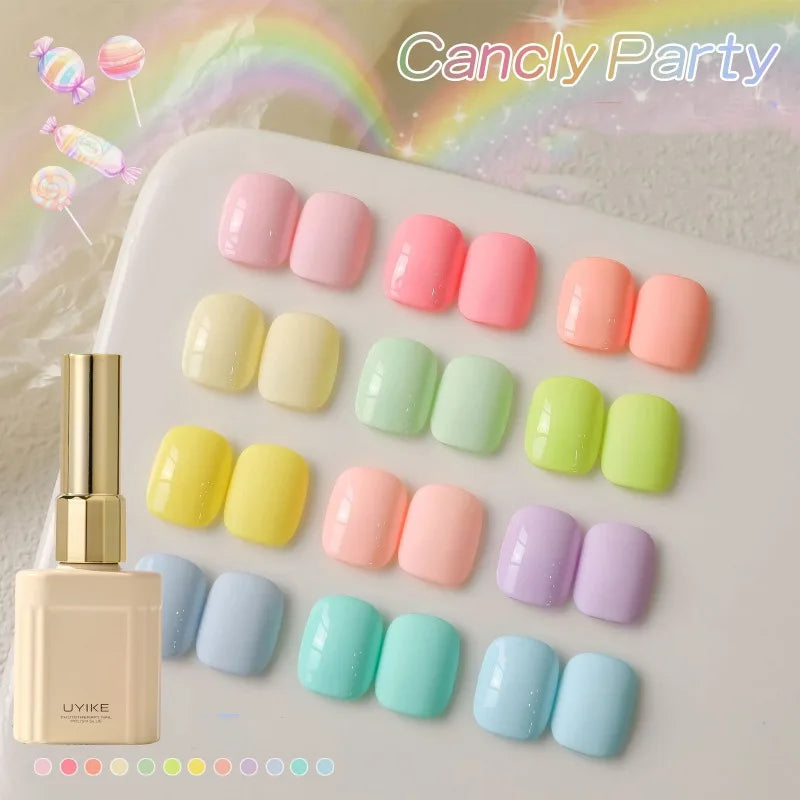 12 Colors Candy Macaron Gel Nail Polish Set, High Saturation Pastel Jelly Gel Polish, Soak Off UV LED Nail Art Manicure Set 15ml Qme