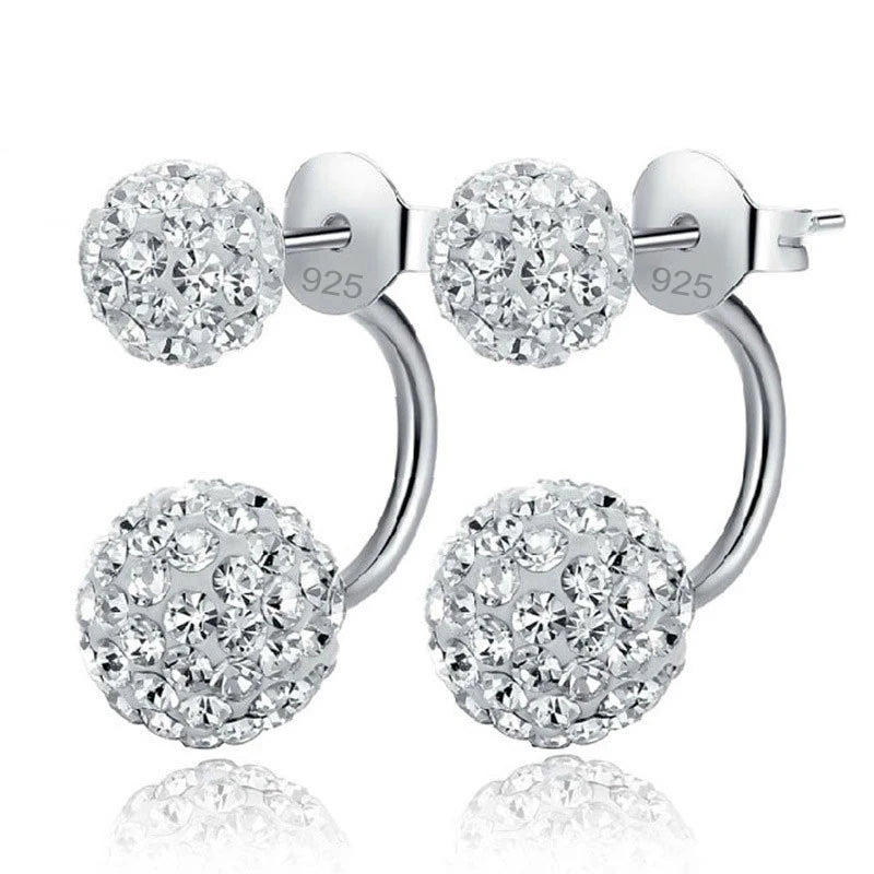 11 Colors Options!! Full Austrian CZ Crystal Paved Stud Earrings for Women 925 Sterling Silver Stamp Disco Balls Brincos Jewelry Qme