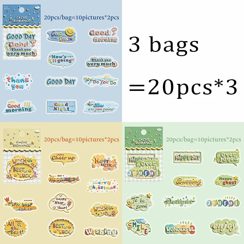 Simulated Ceramic Texture Flat Stickers, Dopamine Color Scheme with Blessing Wishes, Ideal for Junk Journal Scrapbooking Qme 3 bags-B