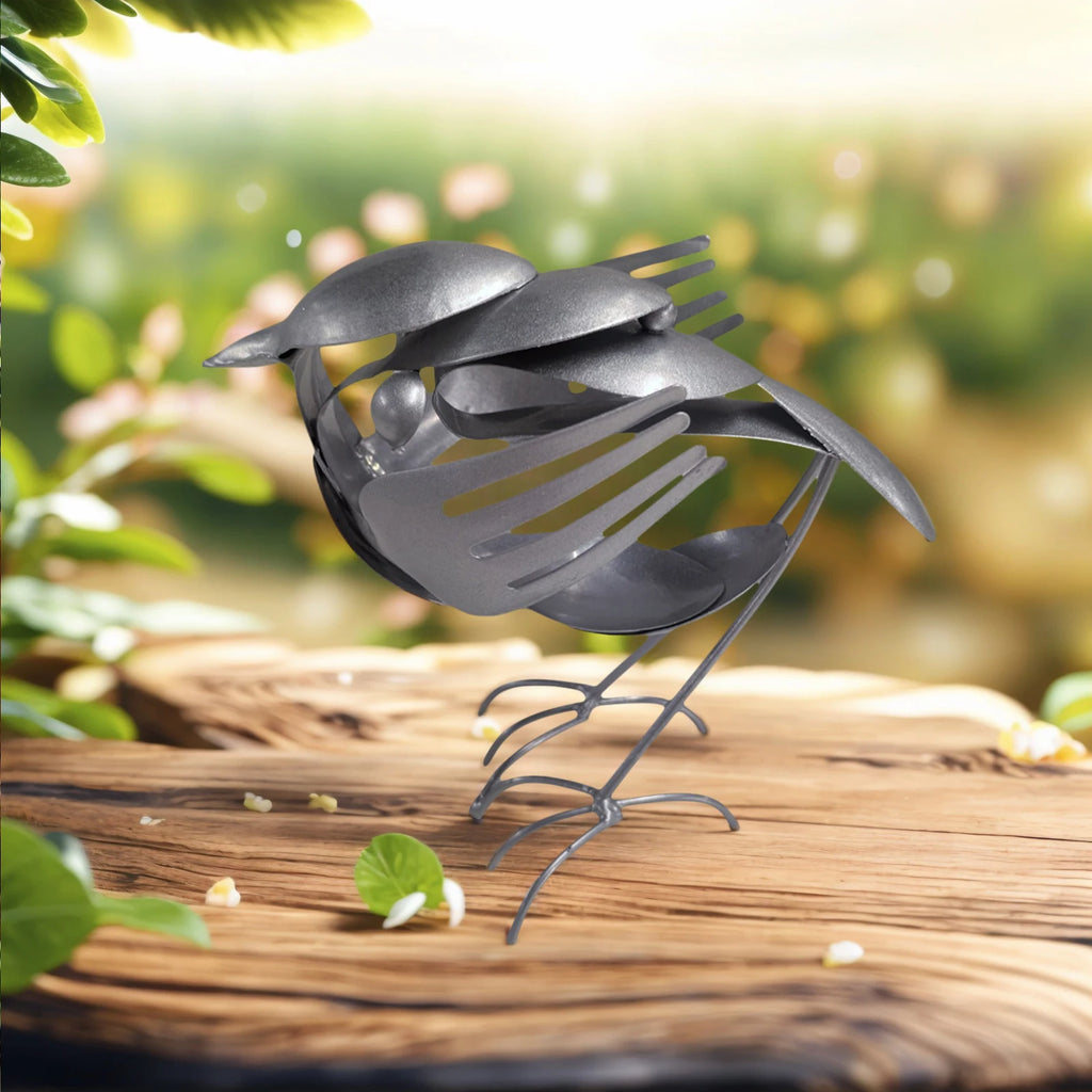 Metal Bird Sculpture for Outdoor Garden Yard Decor Handmade Recycled Fork & Spoon Bird Statue Unique Gift for Bird Lovers Qme