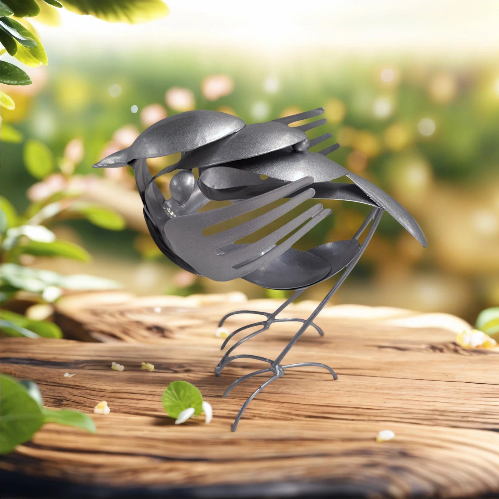 Metal Bird Sculpture for Outdoor Garden Yard Decor Handmade Recycled Fork & Spoon Bird Statue Unique Gift for Bird Lovers Qme