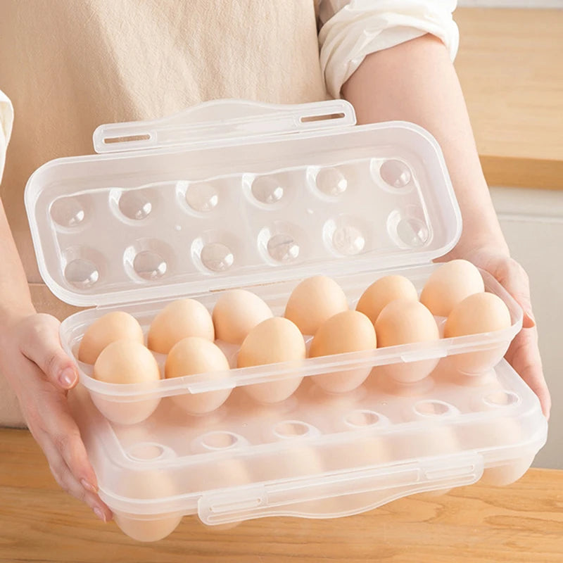 Household Fridge Egg Organizer Tray 12 18 Grid Storage Box Lid Qme
