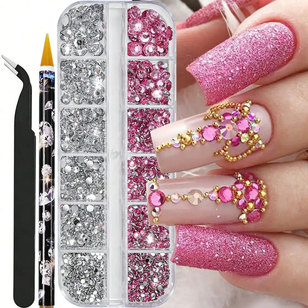 Multi-size AB Crystal Nail Rhinestones Flat Bottom Clear Diamond Gems Qme 1
