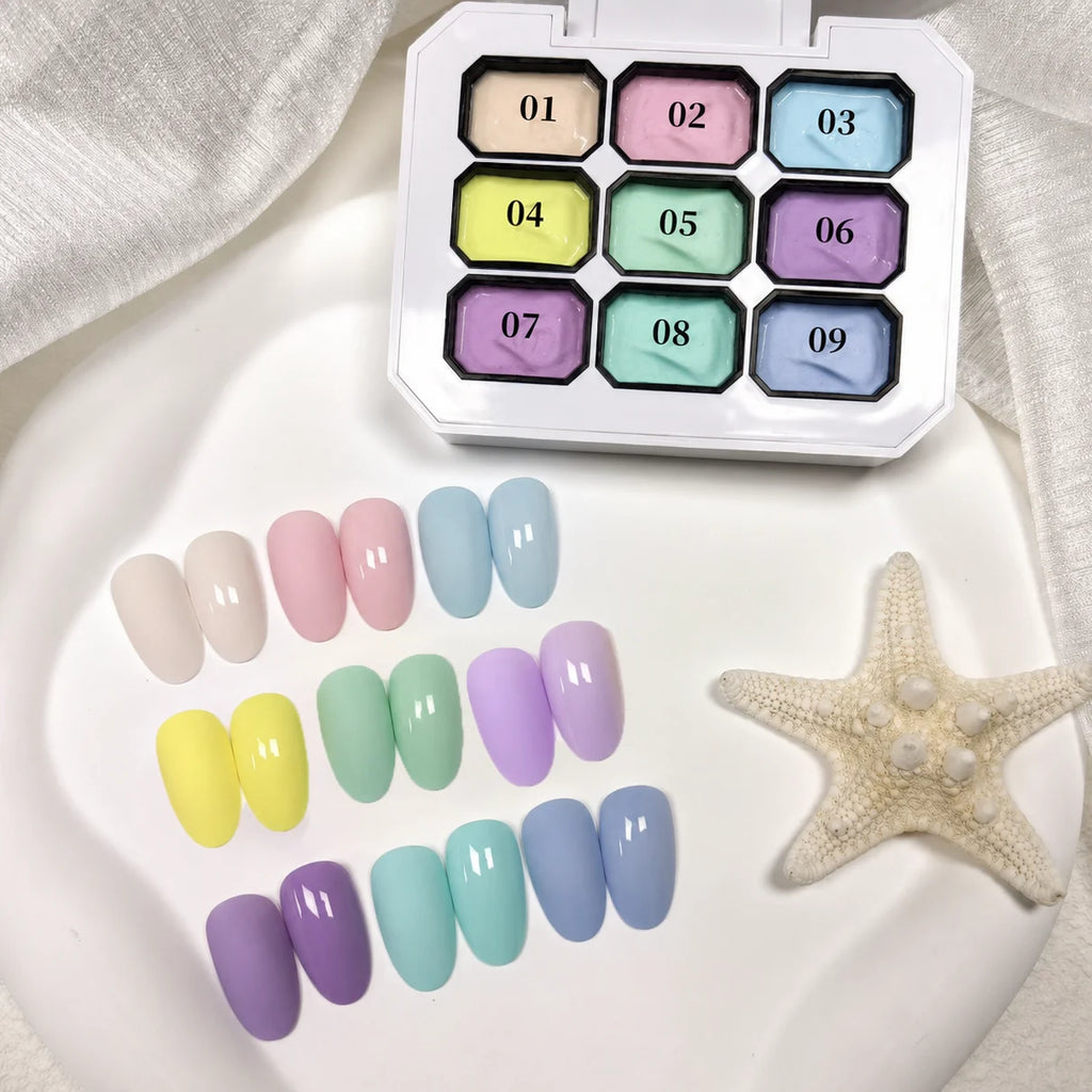 9 Colors Pastel Solid Cream Gel Nail Polish Palette UV LED Soak Off Qme