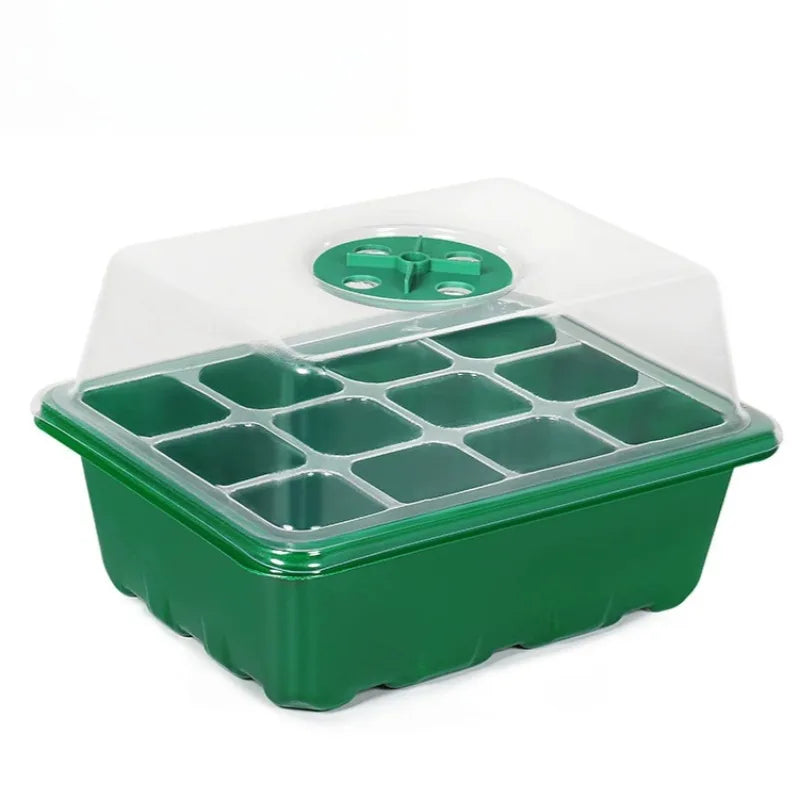 12 Hole Plastics Plant Pots Grow Box Seedling Gardening Sowing Tray Qme Green