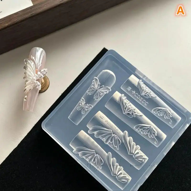 Floral Butterfly Print Crystal Nail Art Mold Unique Artistic DIY Home Qme A
