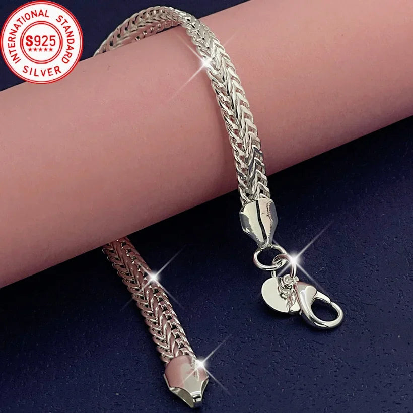 New Luxury 925 Sterling Silvery Classic 6MM Flat Snake Chain Bracelet for Women Lady Men Wedding Party Gifts Designer Jewelry Qme 20cm 8inch