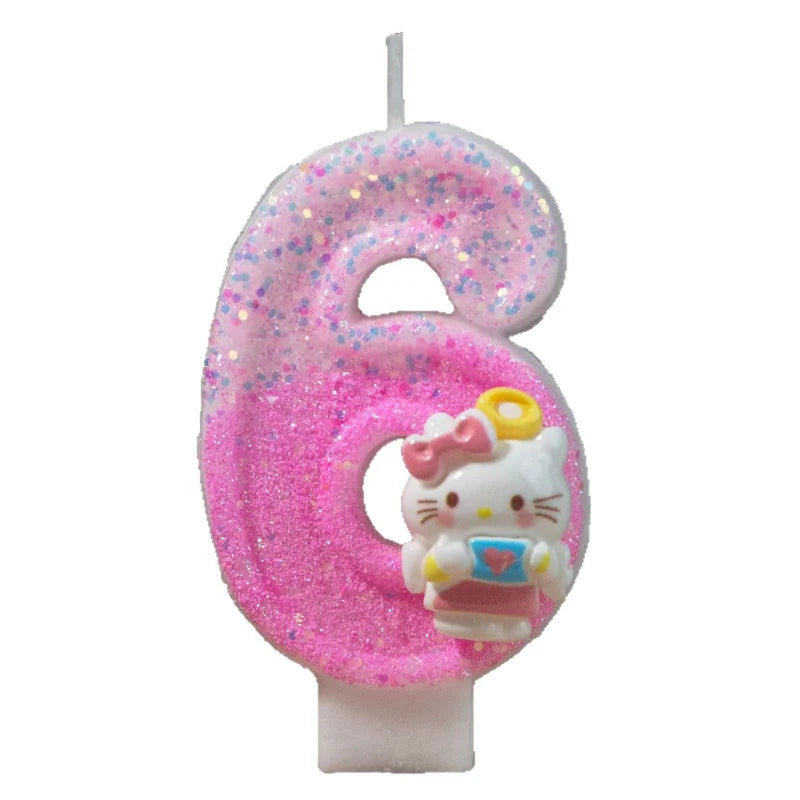 Hello Kitty 0-9 Number Birthday Candles Pink Cartoon Cake Topper Decorations Student Birthday Party Supplies Qme
